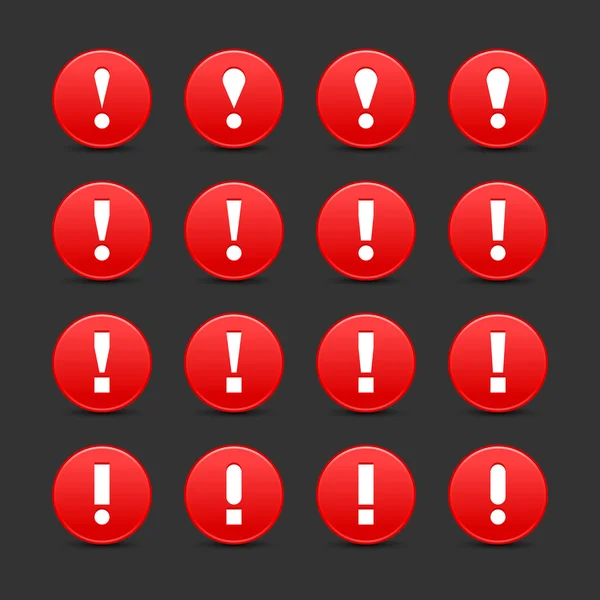 16 vermelho web 2.0 botão aviso sinal de atenção com ponto de exclamação . — Vetor de Stock