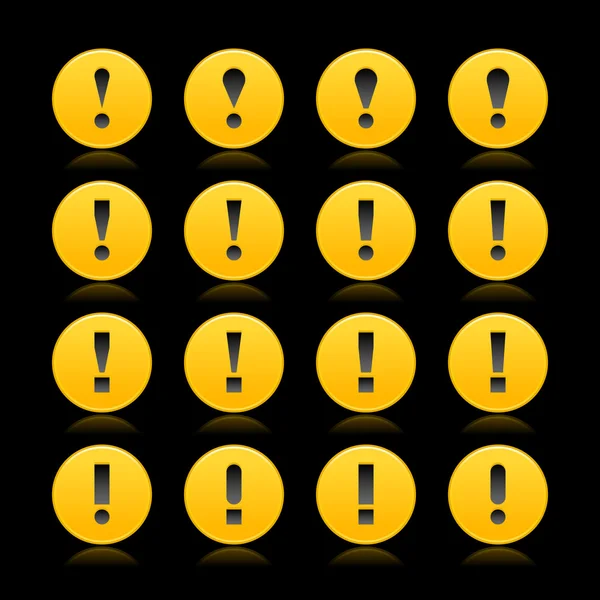 16 giallo web 2.0 pulsante avvertimento segno di attenzione con punto esclamativo — Vettoriale Stock