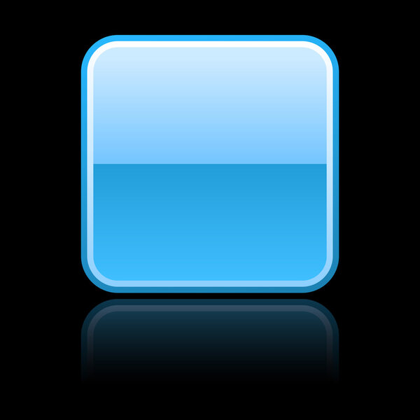 Blue glossy blank web 2.0 button with colored reflection on black background