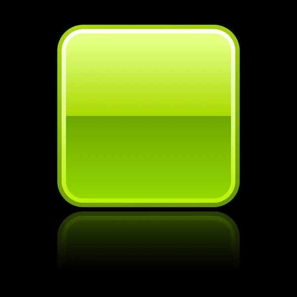 Verde brillante web 2.0 botón en blanco con reflexión de color sobre fondo negro — Vector de stock