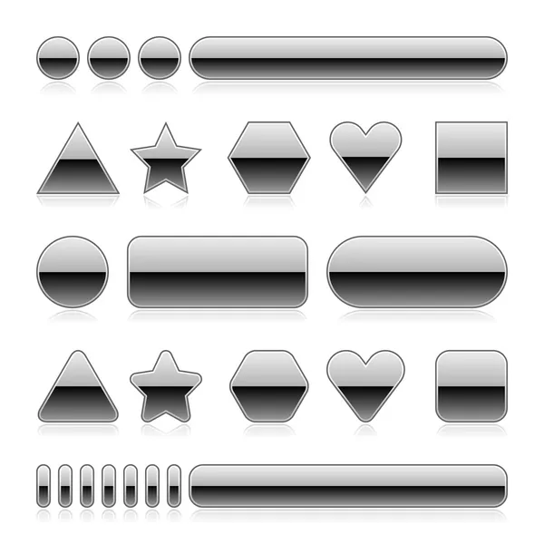 Blank web 2.0 butoane metalice cu reflecție. Argint diferite forme pe fundal alb — Vector de stoc