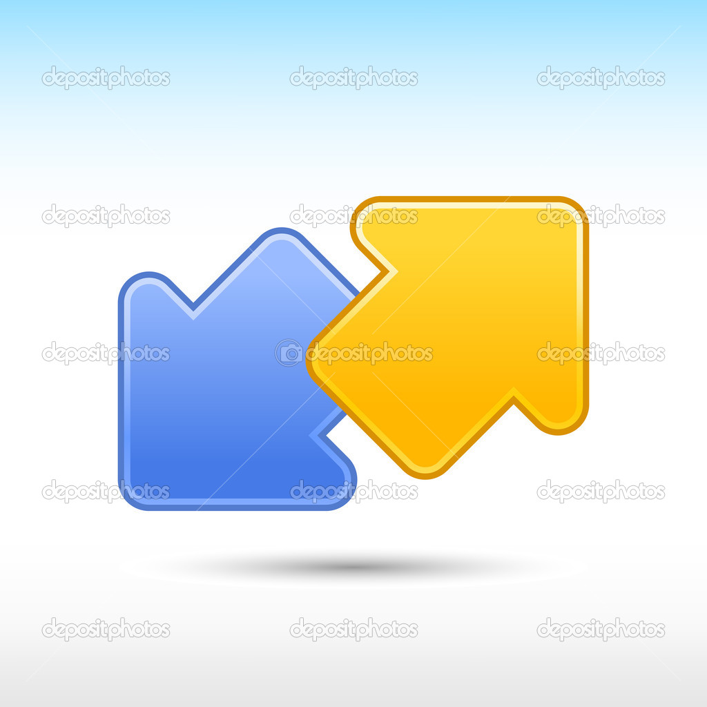 Blue and yelow web 2.0 button arrow icon reload sign with shadow on white background