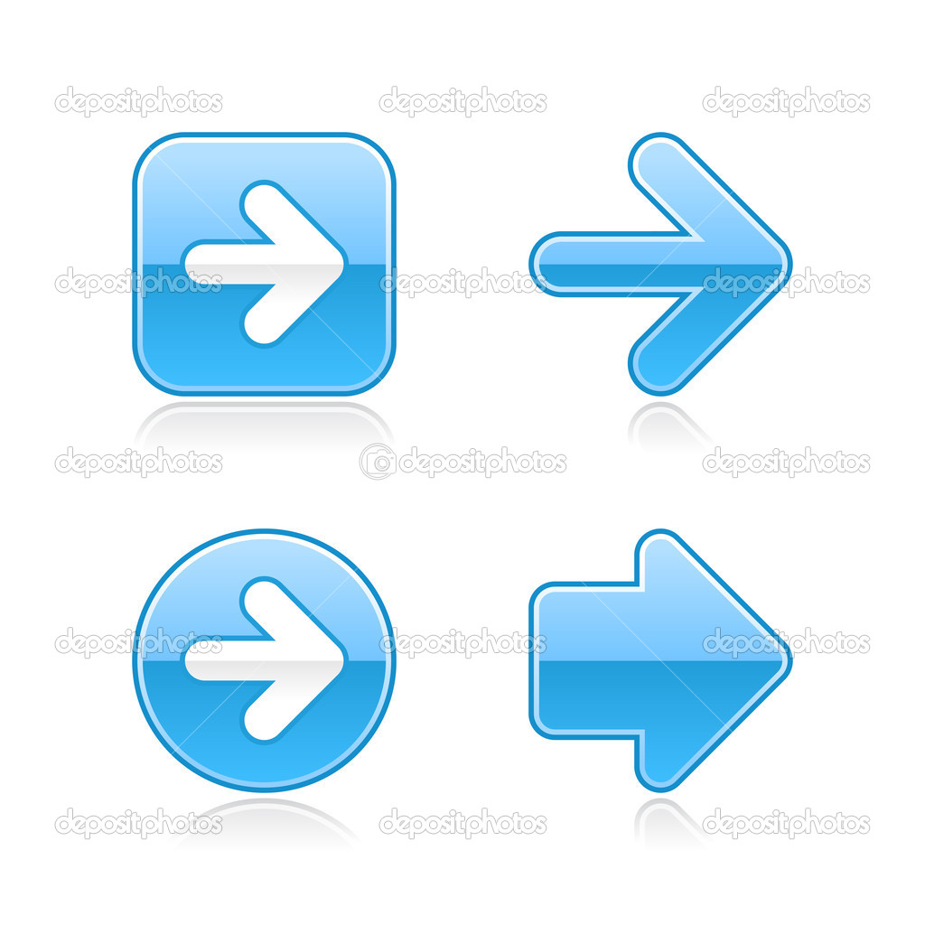 4 glossy arrow sign web 2.0 stickers. Blue button with gray shadow on white. 10 eps