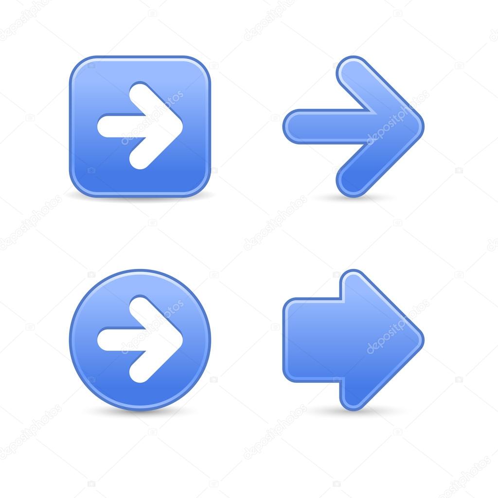 4 web 2.0 button stickers arrow sign. Smooth blue shapes with shadow on white background. 10 eps