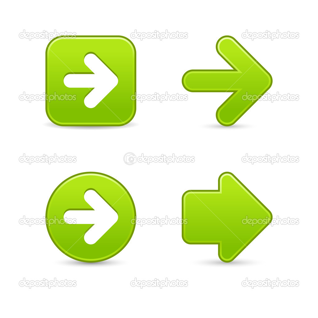 Green arrow sign web 2.0 buttons. Smooth colored stickers with shadow on white background. 10 eps