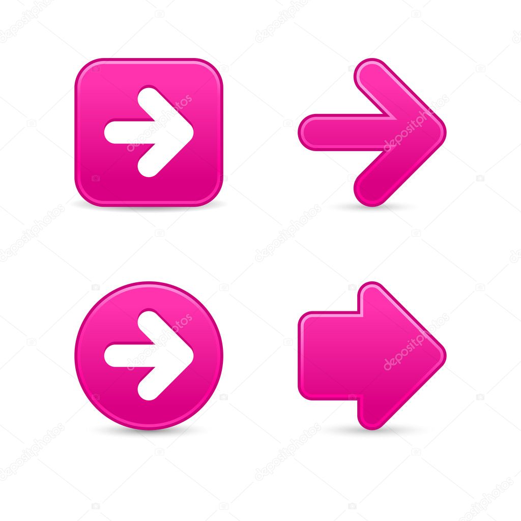 Pink smooth arrow sign web 2.0 buttons with shadow on white background