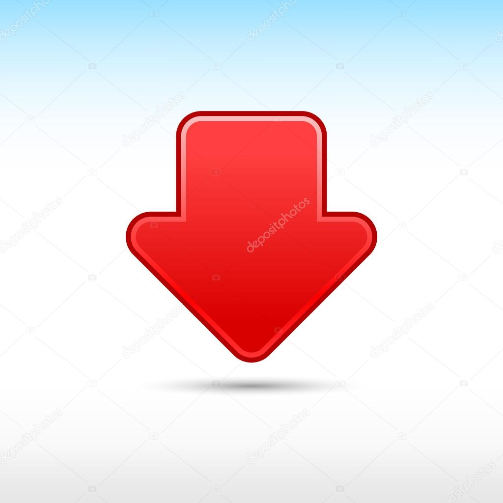 Red web 2.0 button arrow icon download sign with shadow on white background