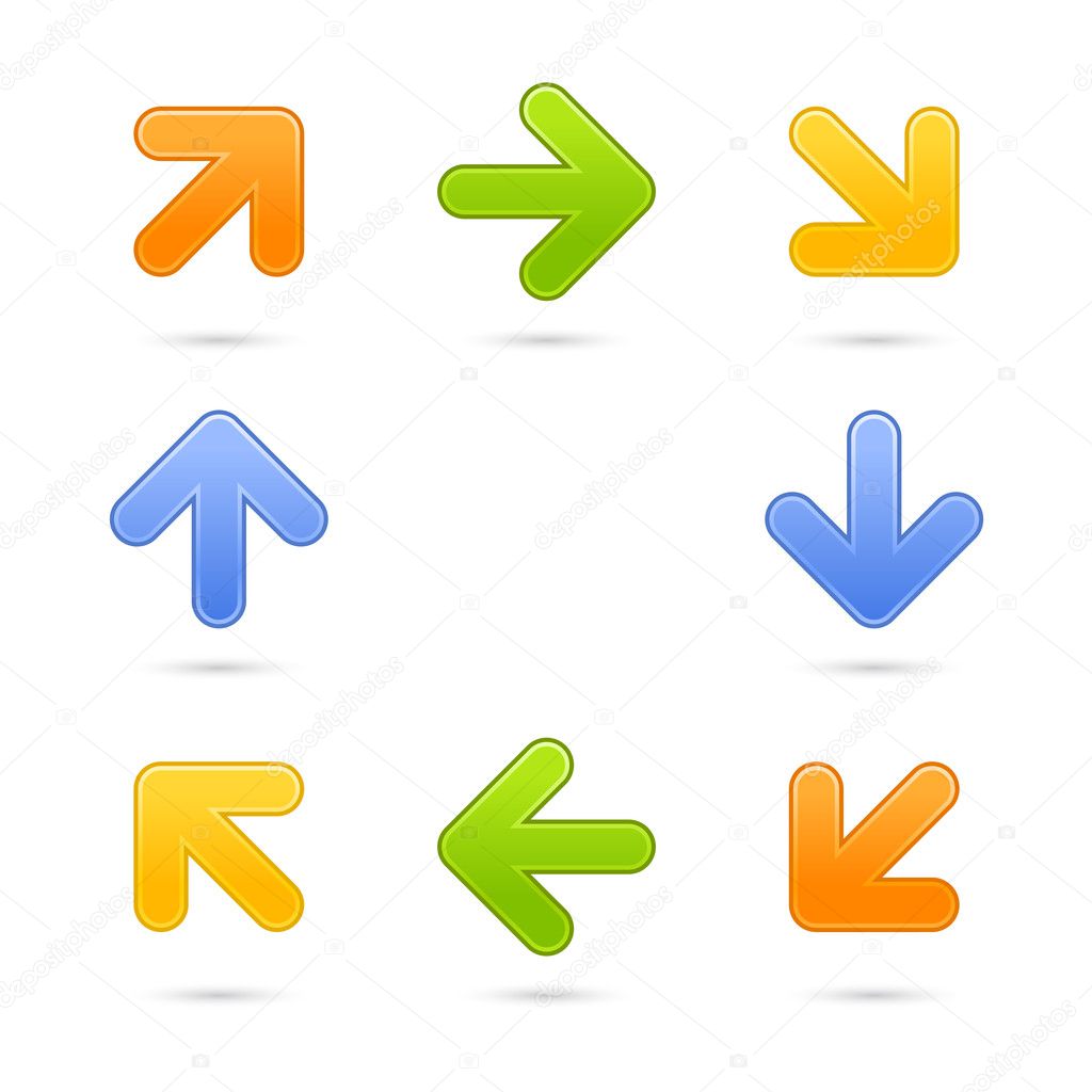 Matted web 2.0 button arrow sign. Colorful symbols with shadow on white background