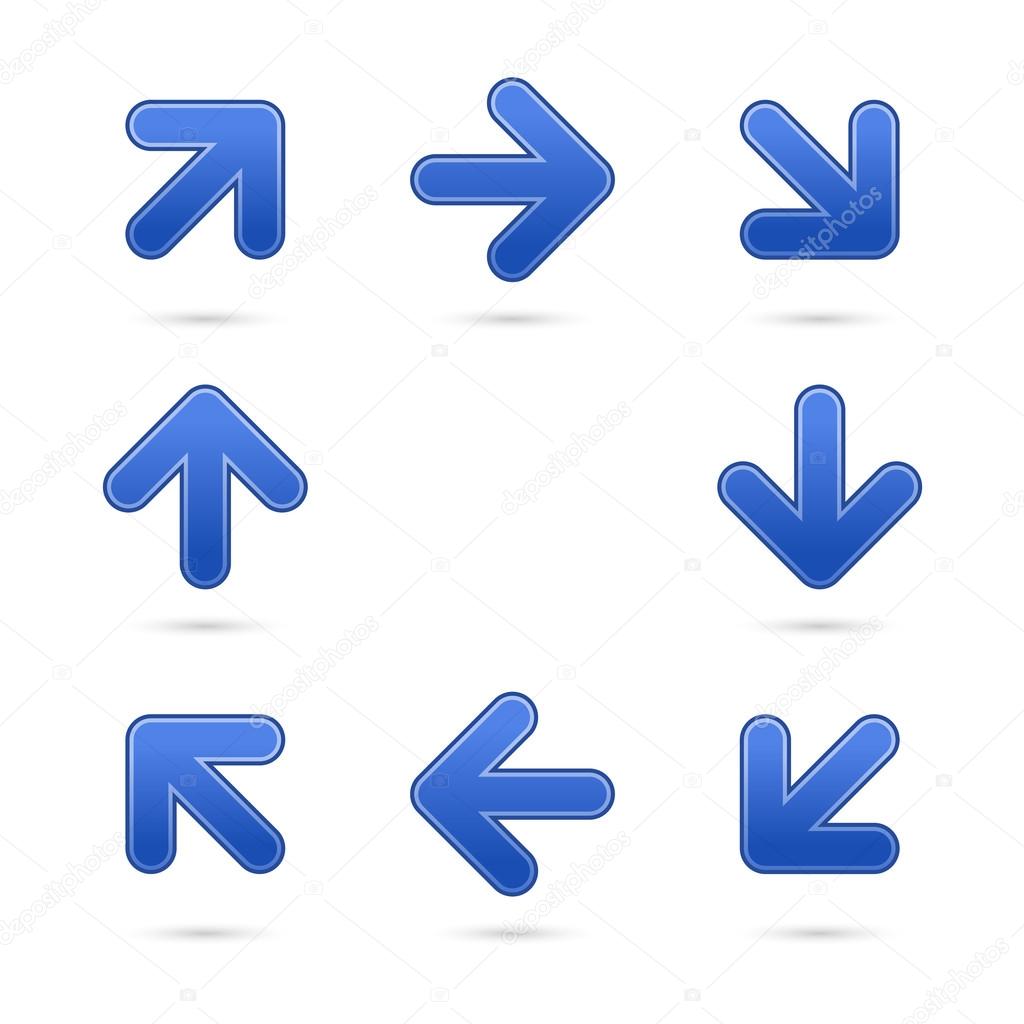 Cobalt satin arrow sign web 2.0 button. Colored shapes with shadow on white background