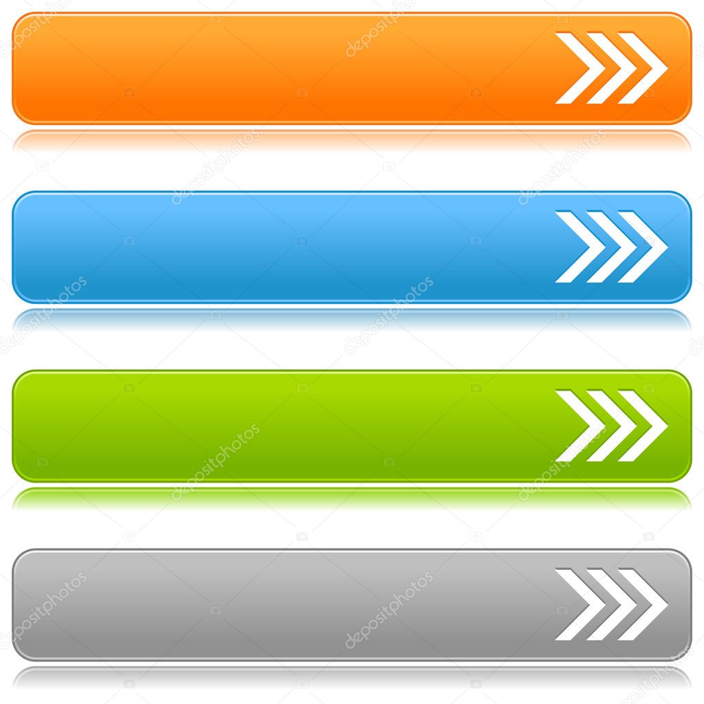 Matted satin color buttons with arrow sign on a white background