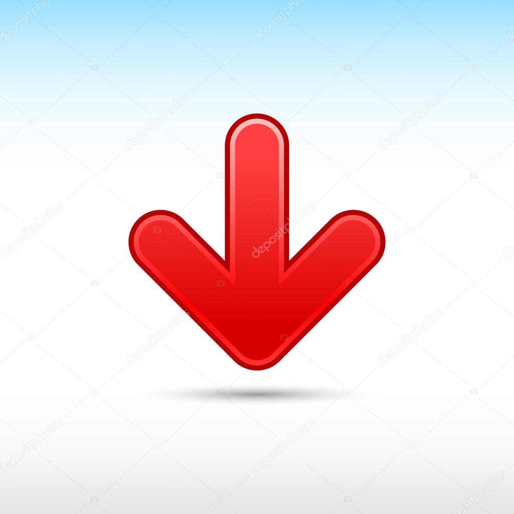 Red arrow icon web 2.0 button download sign with gray shadow on white