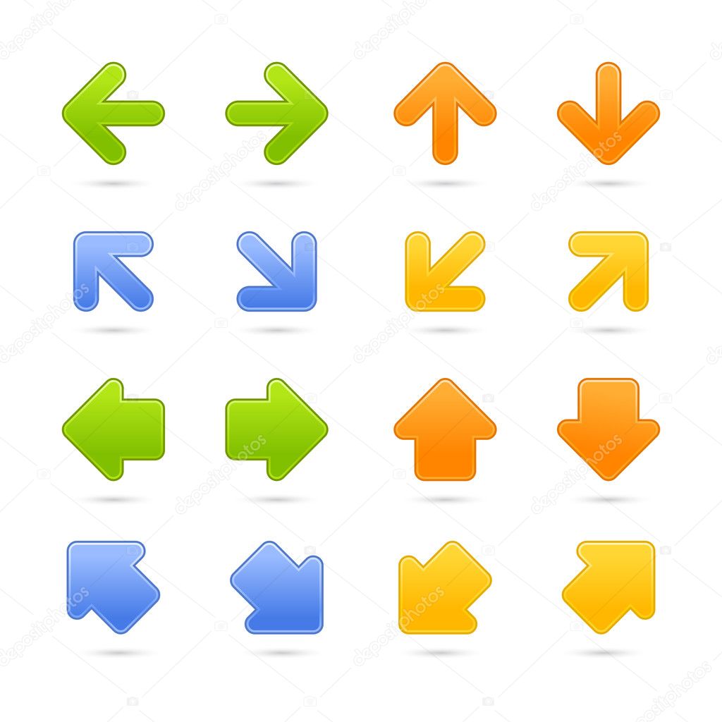 Colored web button arrow set with shadow on white