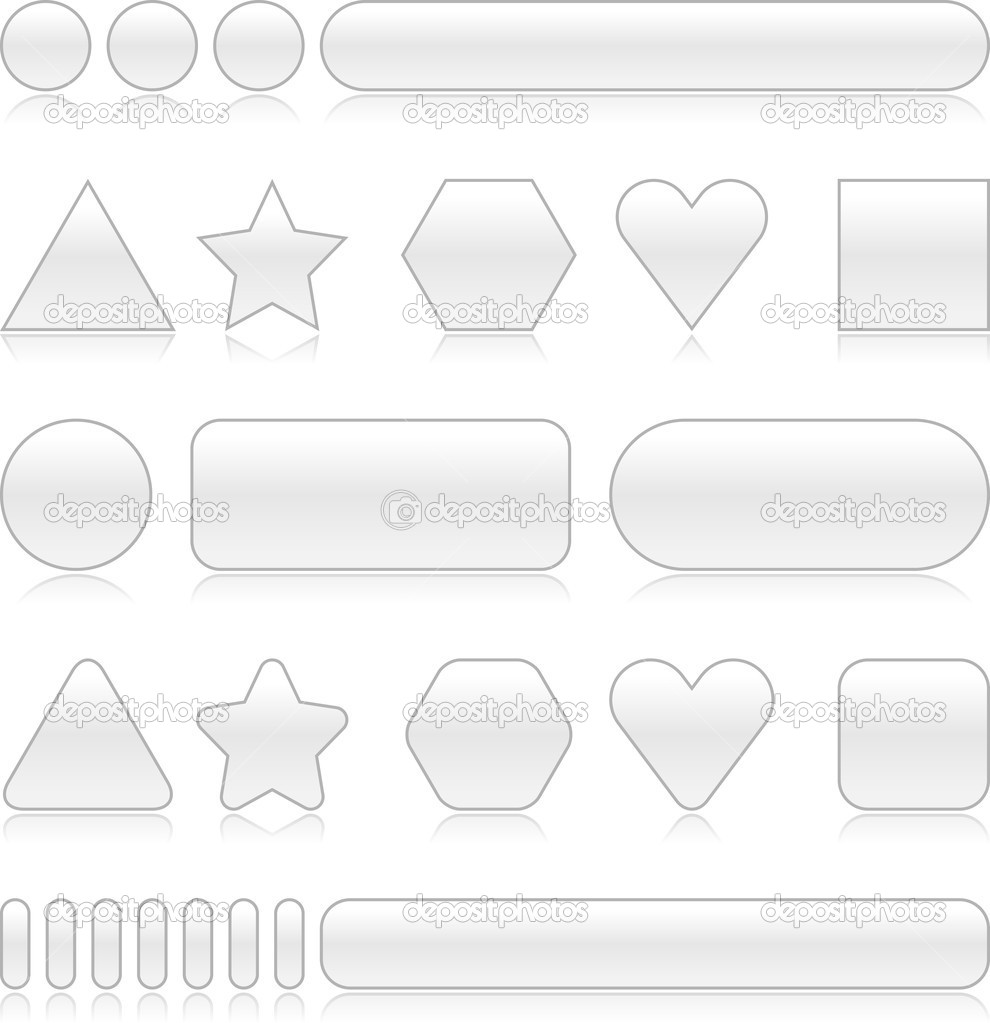 Blank web 2.0 buttons with reflection. Gray color various forms on white background