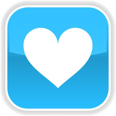 Beyaz kalp sembolü olan mavi parlak düğme