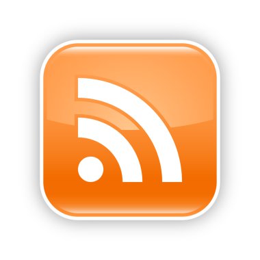 besleme rss ile turuncu parlak web düğmesine işaret. Gölge ve yansıma beyaz zemin üzerine yuvarlak kare şekli simgesi. Bu vektör çizim oluşturmuş ve 8 eps