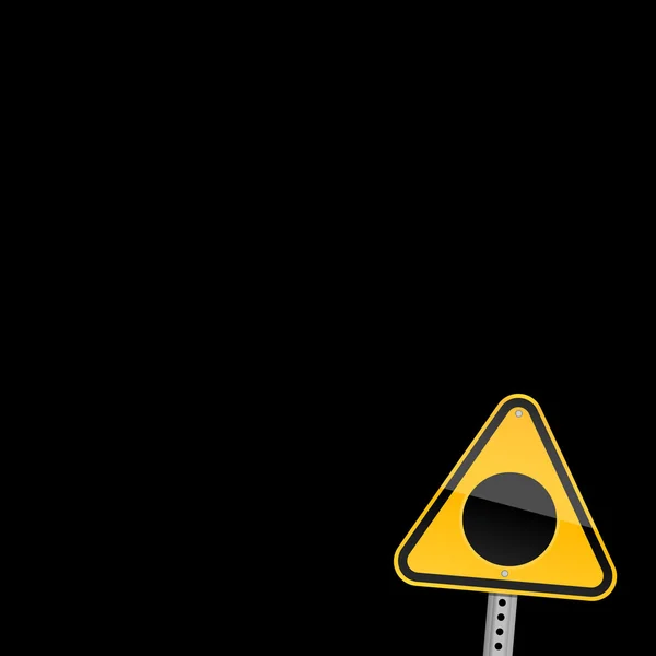 Жовтий знак попередження про небезпеку дорожнього руху з символом чорної діри на чорному — стоковий вектор