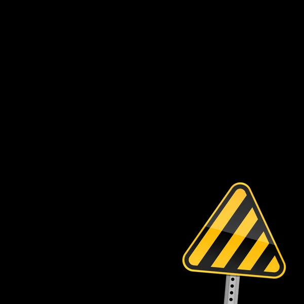 Small yellow road warning sign with warning stripes symbol on black background — Stock Vector