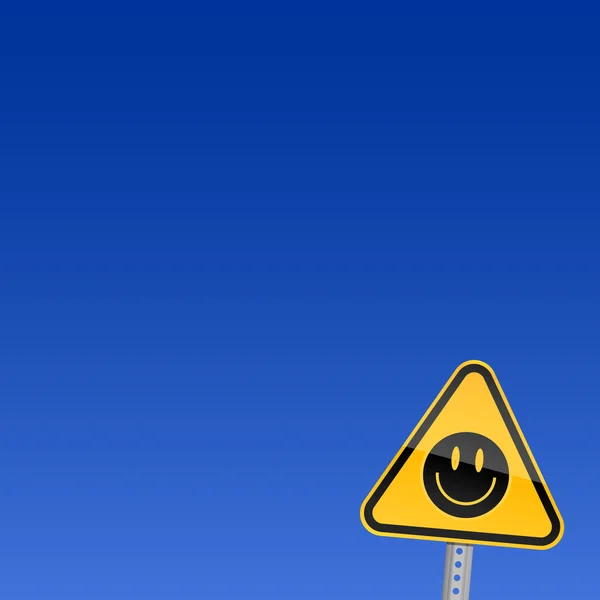 Küçük sarı yol uyarı işareti siyah smiley simgesiyle — Stok Vektör