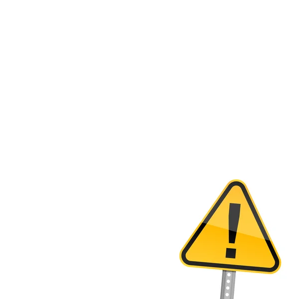 Pequeno sinal de aviso de estrada amarelo com símbolo de ponto de exclamação — Vetor de Stock