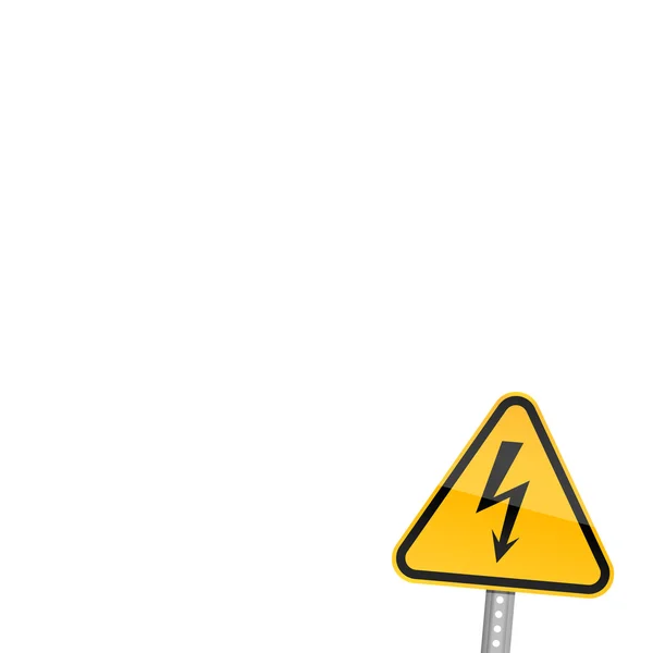 Small yellow road warning sign with high voltage symbol — Stock Vector