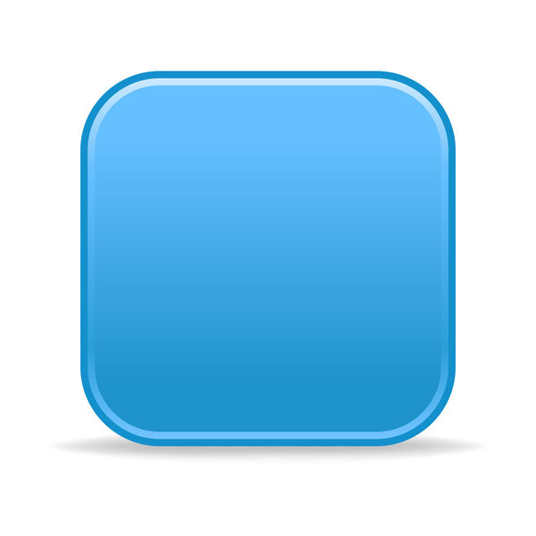 Matted blue satin blank rounded squares buttons with gray reflection on a white background