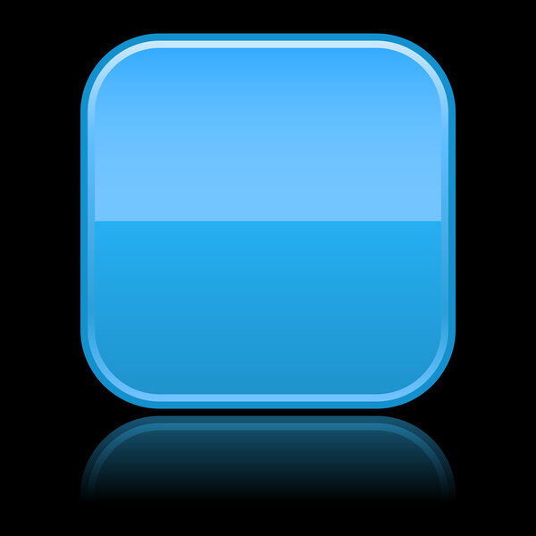 Blue glossy blank rounded squares buttons with reflection on black background