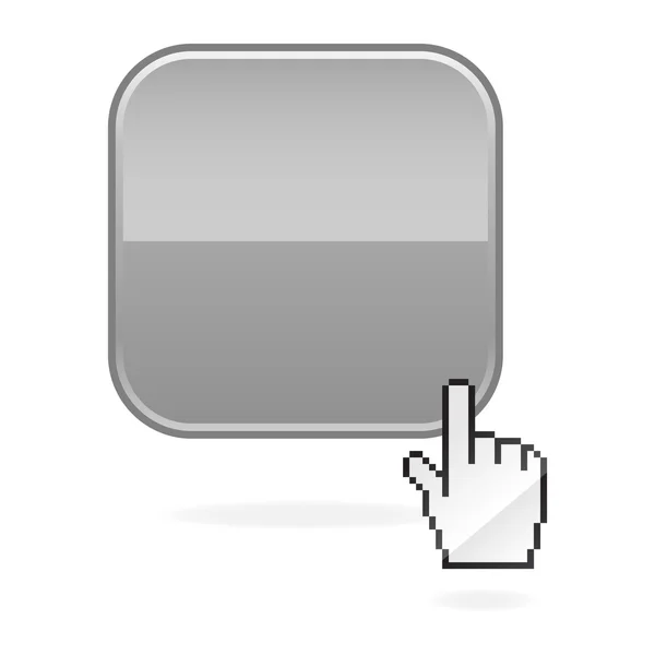 Gray glossy blank rounded squares button and cursor hand with shadow on white — Stock Vector