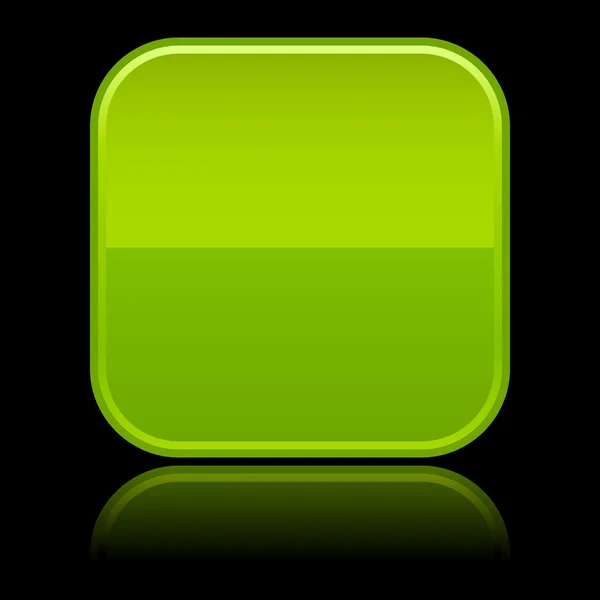 Zöld fényes lekerekített négyzet üres gombok tükörképe a fekete háttér — Stock Vector