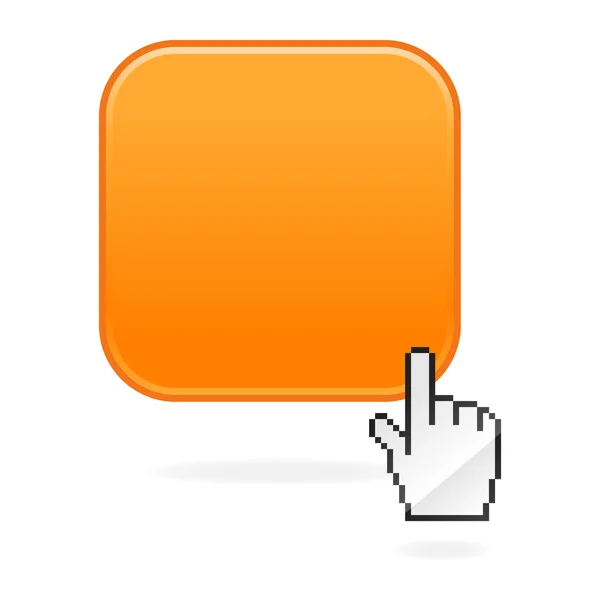 Оранжевый глянцевый пустой округлые квадраты кнопки и курсор с каплей тени на белом — стоковый вектор