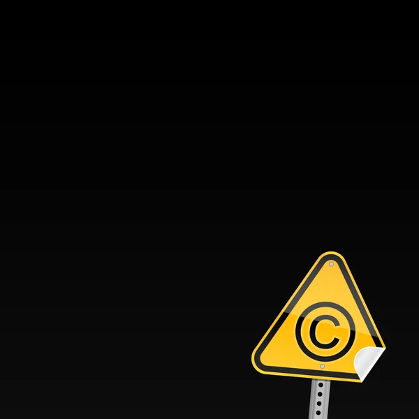 Petit panneau d'avertissement routier jaune avec symbole de copyright — Image vectorielle