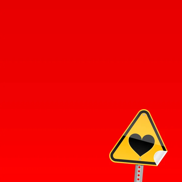 Señal de advertencia de peligro de carretera amarilla con símbolo del corazón — Archivo Imágenes Vectoriales
