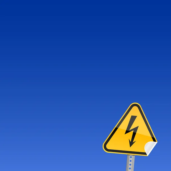 Small yellow road warning sign with high voltage symbol — Stock Vector