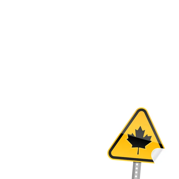 Small road warning sign with canadian maple leaf — Stock Vector