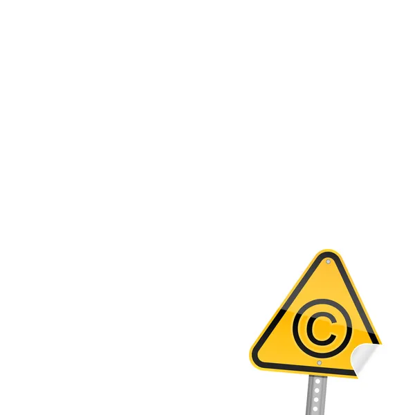 Small yellow road warning sign with copyright symbol — Stock Vector