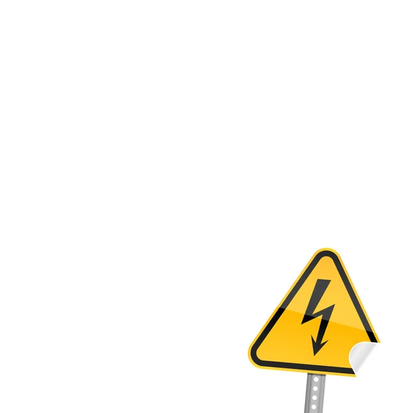 Small yellow road warning sign with high voltage symbol — Stock Vector