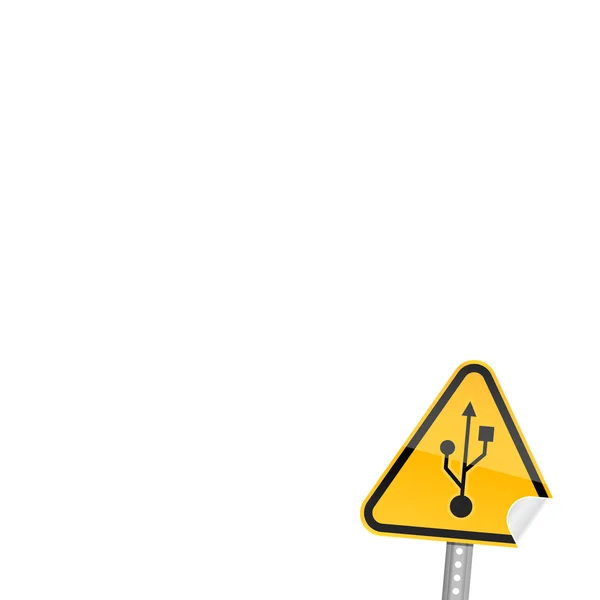 Ο οδικός κίτρινο προειδοποιητικό σημάδι με usb σύμβολο και με κυρτή γωνία — Διανυσματικό Αρχείο