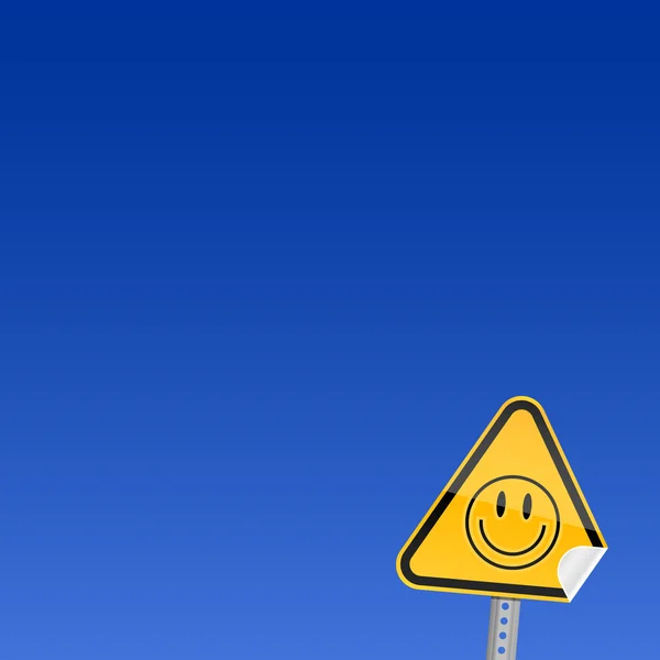 Ο οδικός κίτρινο προειδοποιητικό σημάδι με σύμβολο smiley με κυρτή γωνία — Διανυσματικό Αρχείο