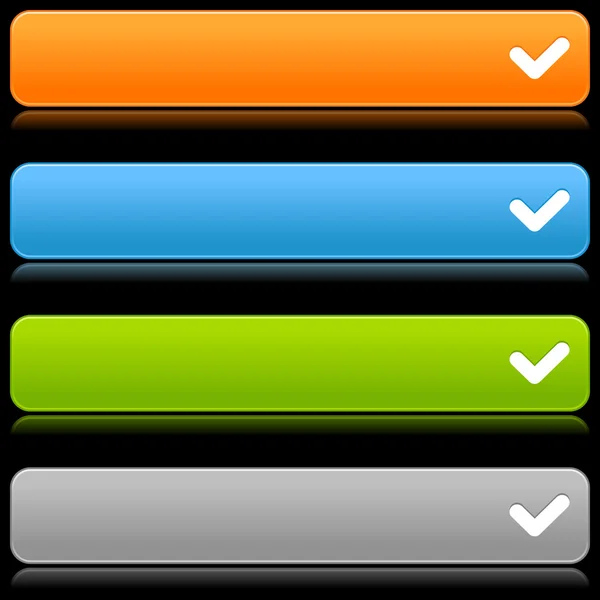 Pasek przycisków WWW błyszczący zaokrąglony prostokąt ze znakiem wyboru z refleksji kolor na czarny — Wektor stockowy