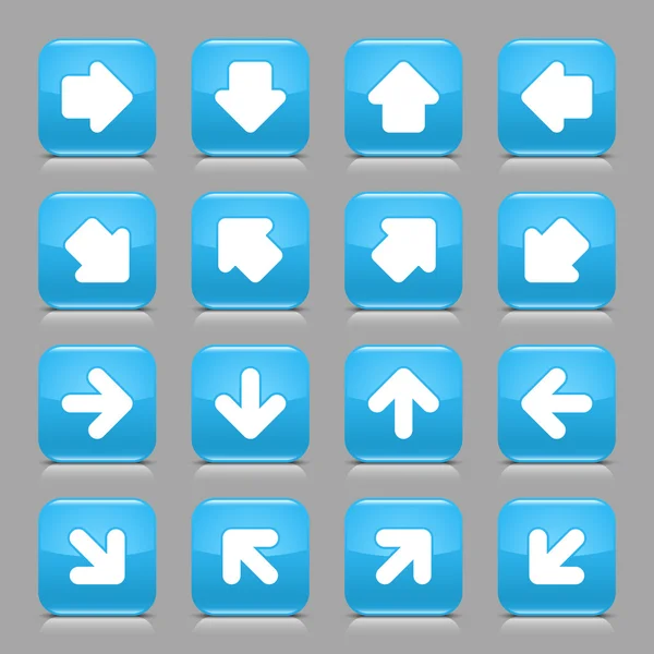 Botón web azul brillante con el signo de flecha blanca — Vector de stock