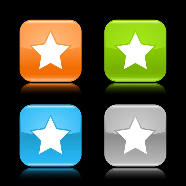 Cor mate botões quadrados arredondados com símbolo de estrela no preto — Vetor de Stock