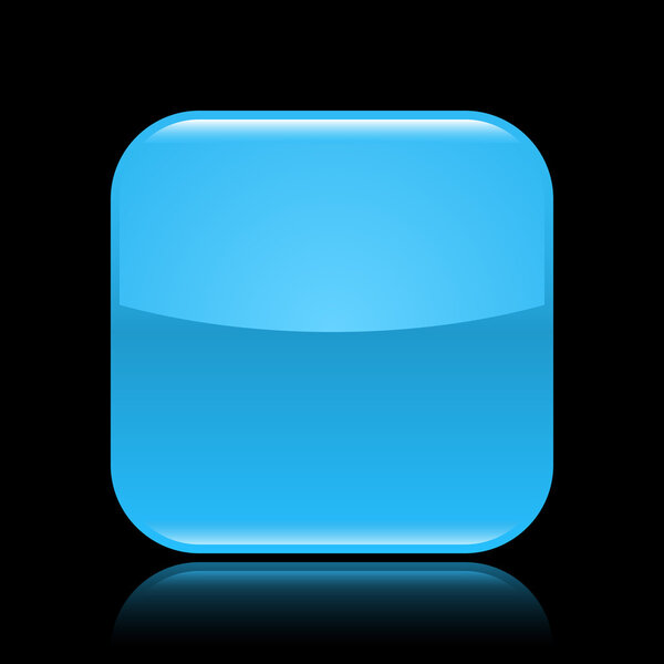 Blue glossy blank web 2.0 button with colored reflection on black background