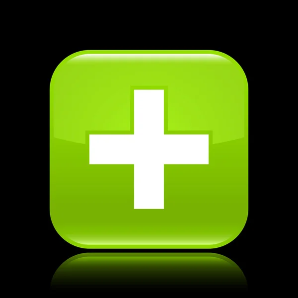 Verde brillante web 2.0 botón con signo de cruz — Vector de stock