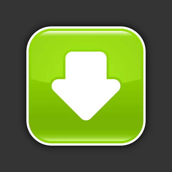 Verde brillante web 2.0 icono con signo de flecha de descarga. Botón cuadrado redondeado con sombra sobre gris. 10 eps — Vector de stock