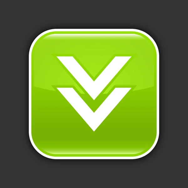 Verde brillante web 2.0 botón con signo de descarga. Botón cuadrado redondeado con sombra sobre gris. 10 eps — Vector de stock