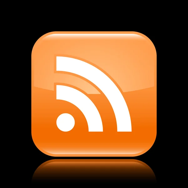 Bouton web 2.0 brillant orange avec signe RSS. Forme carrée arrondie avec réflexion sur fond noir — Image vectorielle