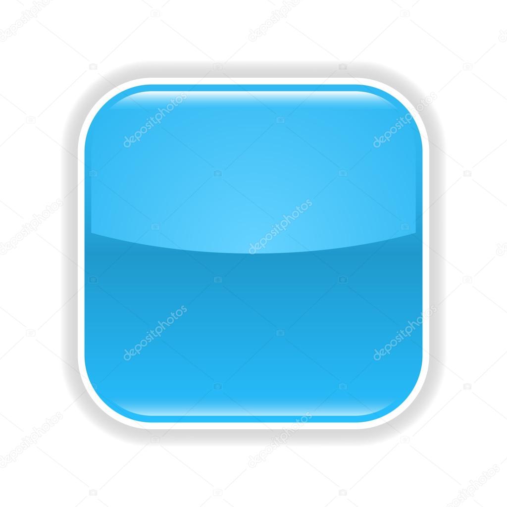 Blue glossy blank internet button. Rounded square shape icon with black shadow and gray reflection on white background. This vector illustration created and saved in 8 eps