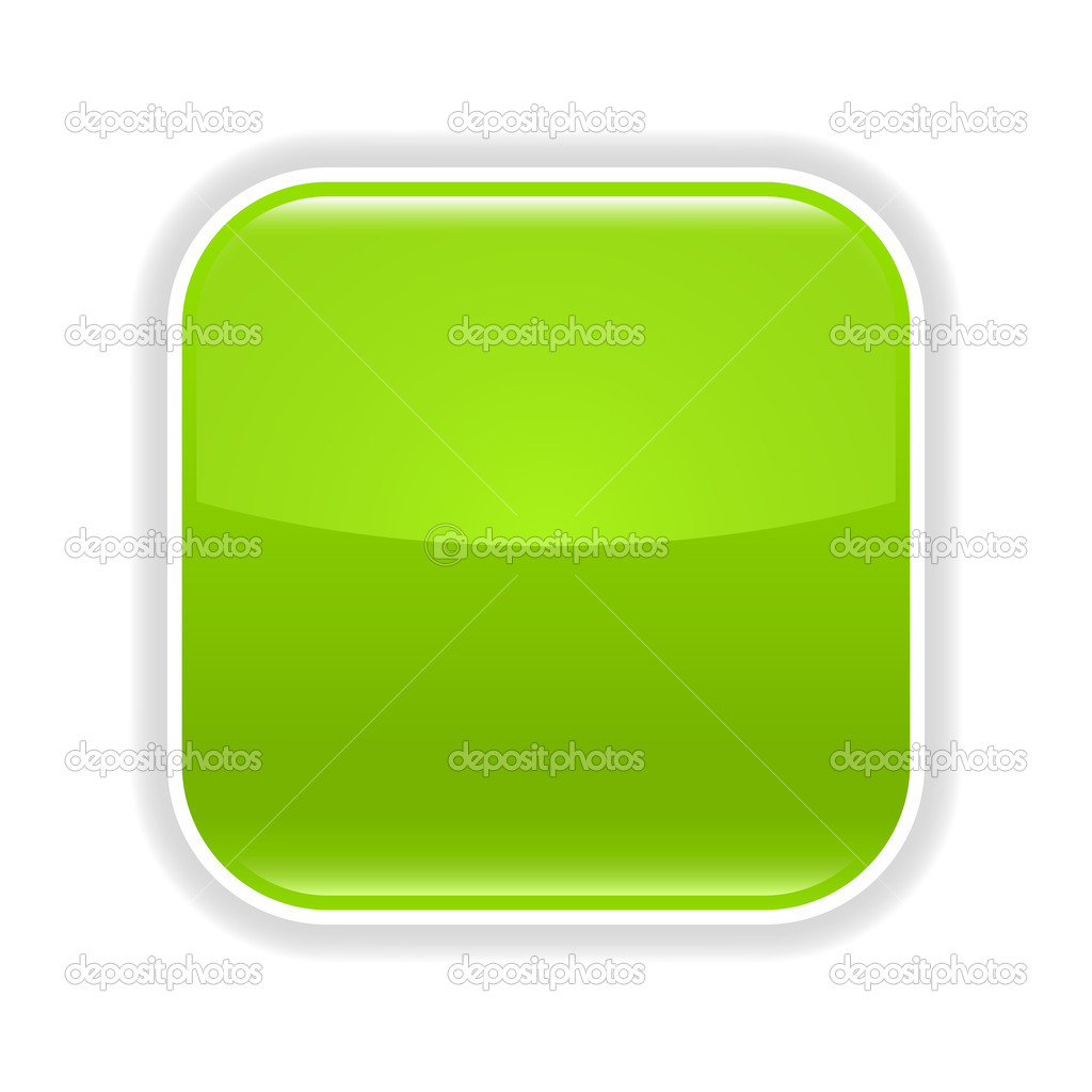 Green glossy blank web 2.0 button with gray shadow on white background