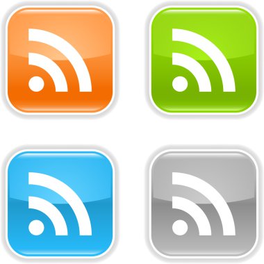rss simgesi olan renkli Internet web düğmeleri. gri yansıması ile kare şekli yuvarlak. Beyaz arka plan