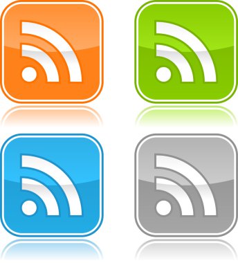 rss simgesi olan renkli Internet web düğmeleri. gri yansıması ile kare şekli yuvarlak. Beyaz arka plan