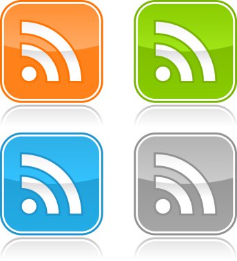 rss simgesi olan renkli Internet web düğmeleri. gri yansıması ile kare şekli yuvarlak. Beyaz arka plan